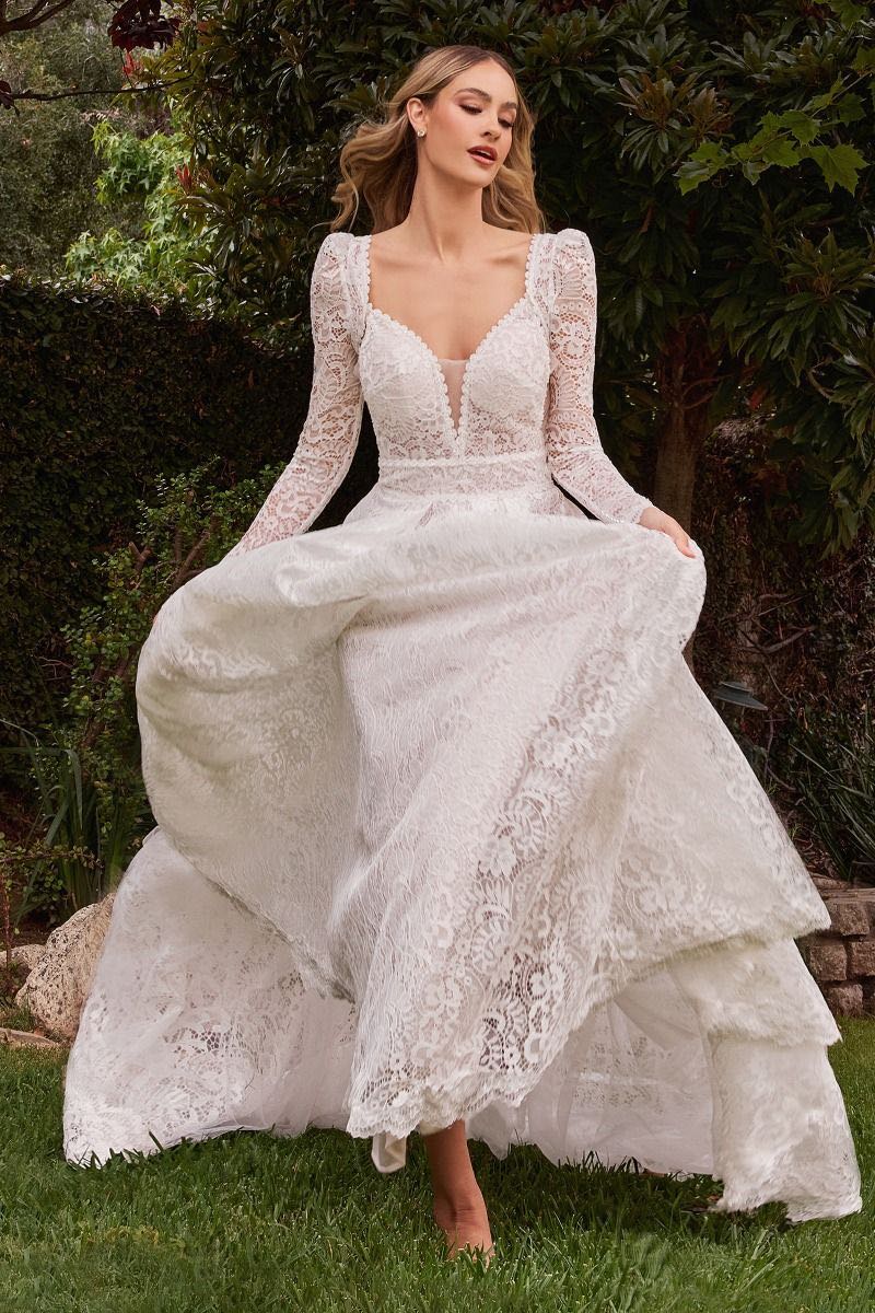 Long sleeve v outlet neck lace wedding dress