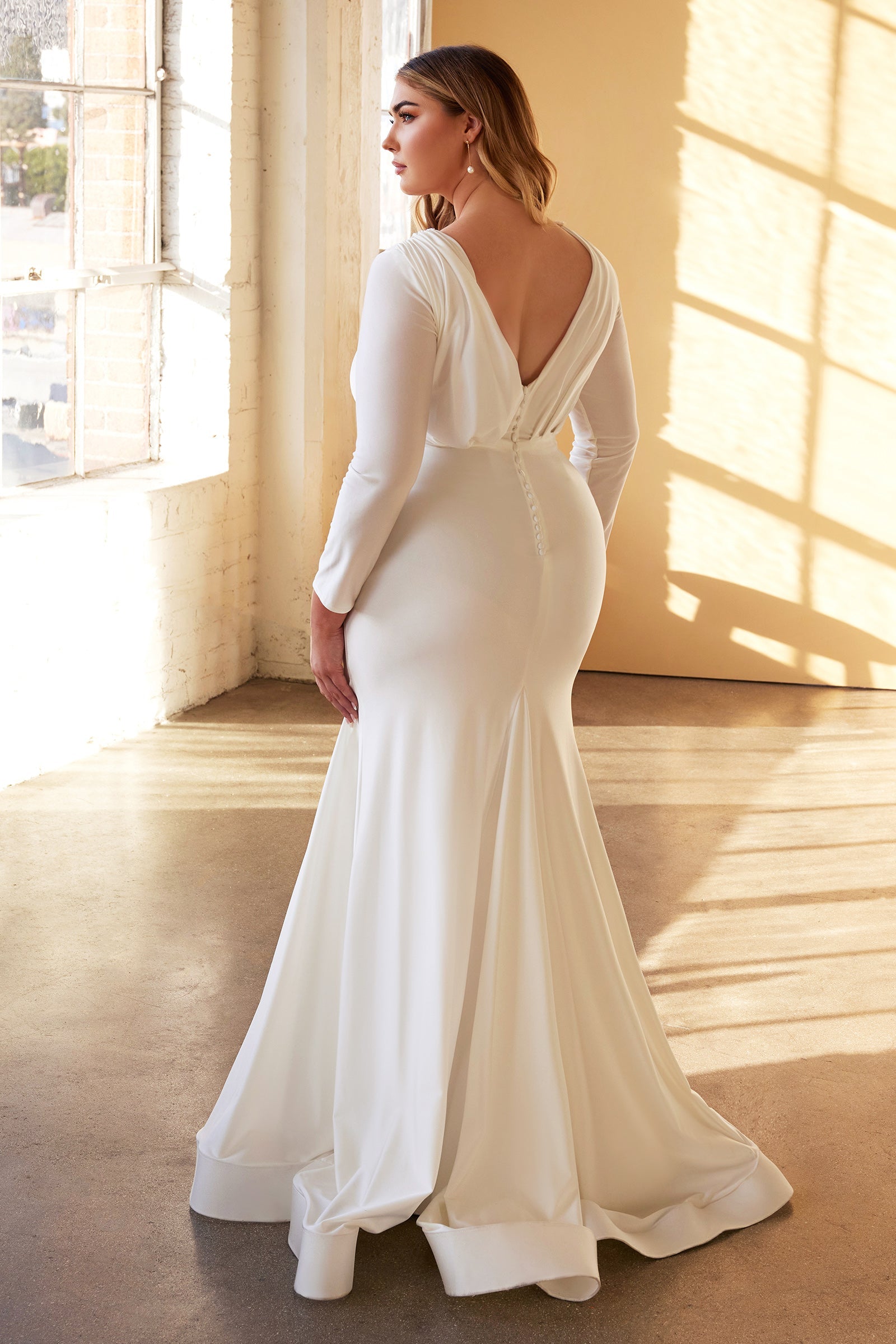 Full Sleeve Mermaid Wedding Dress with Button Detail