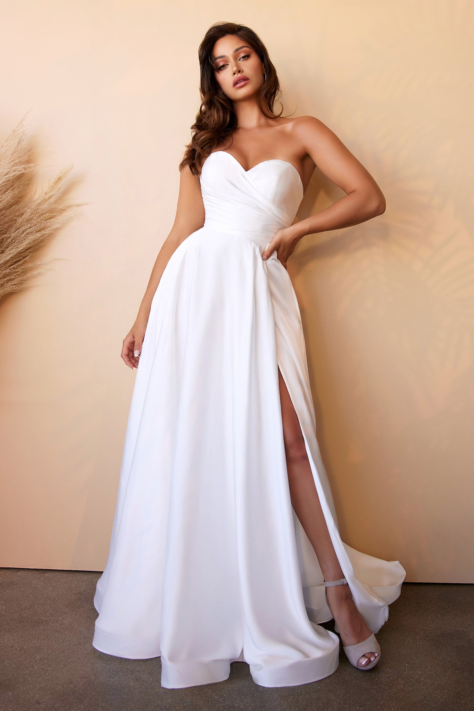 Satin white hot sale ball gown