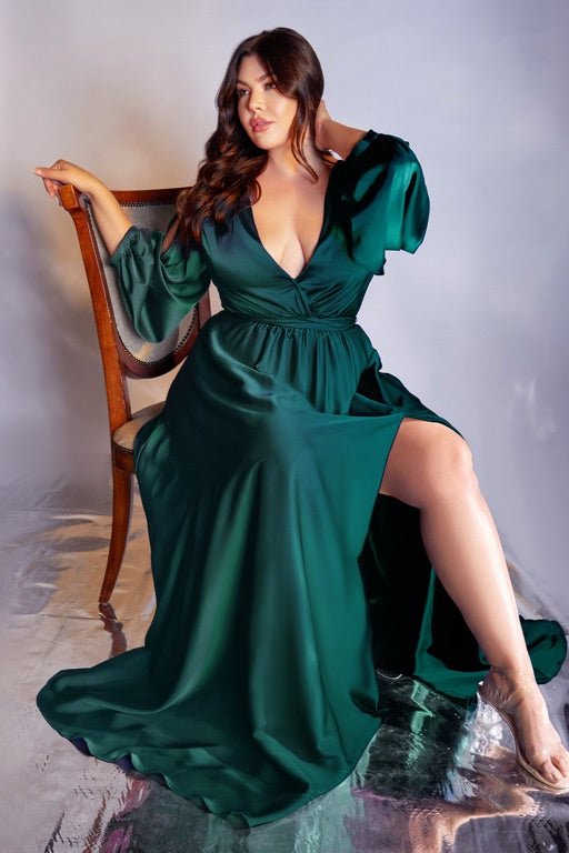 Long sleeve green discount dress plus size