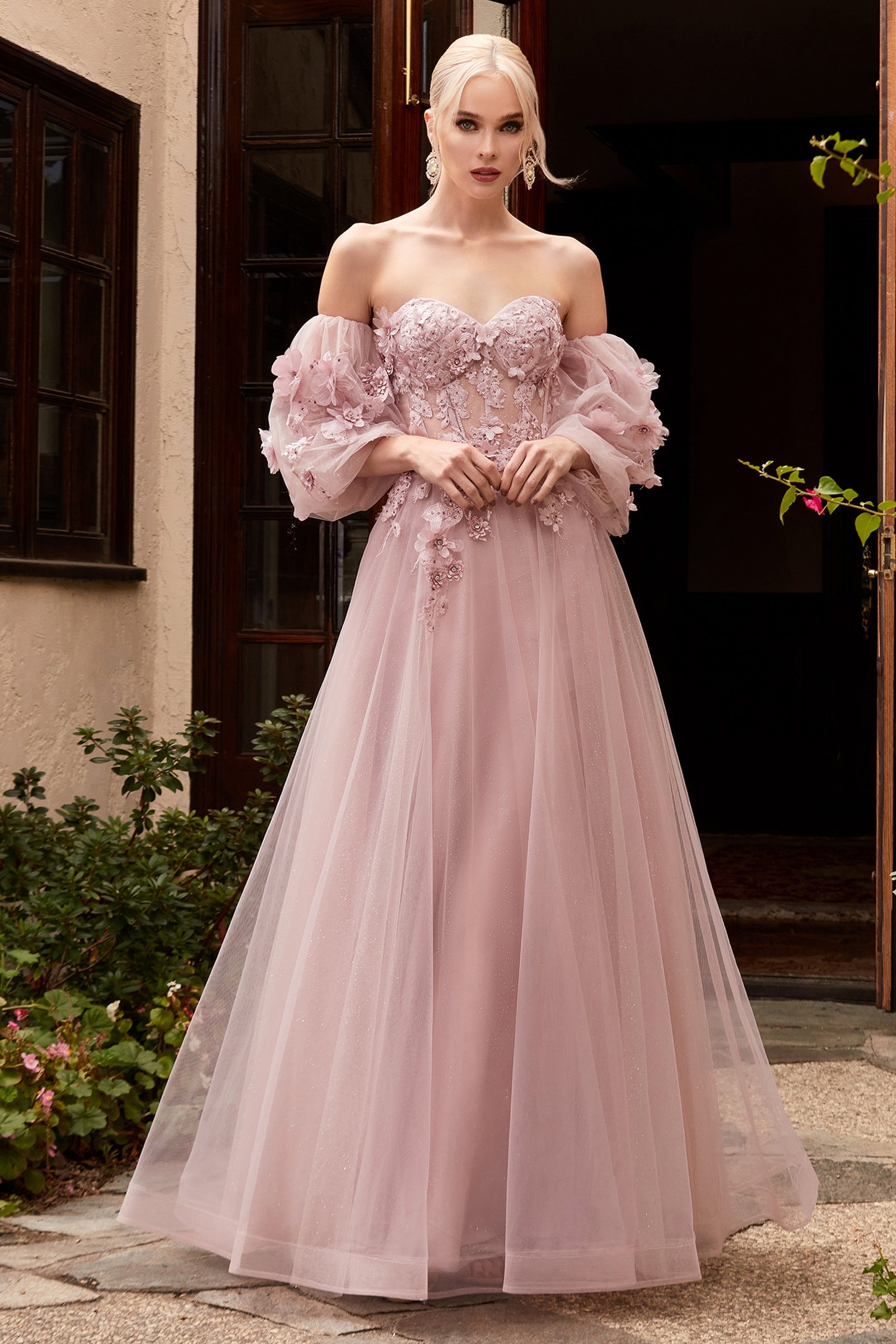 Off the shoulder hot sale pink prom dress